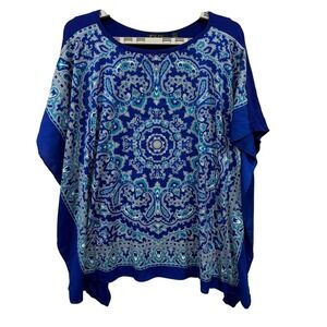 FYLO Womens Blue Paisley Mandala Dolman Sleeve Poncho Top Small S P‎ Mixed Media